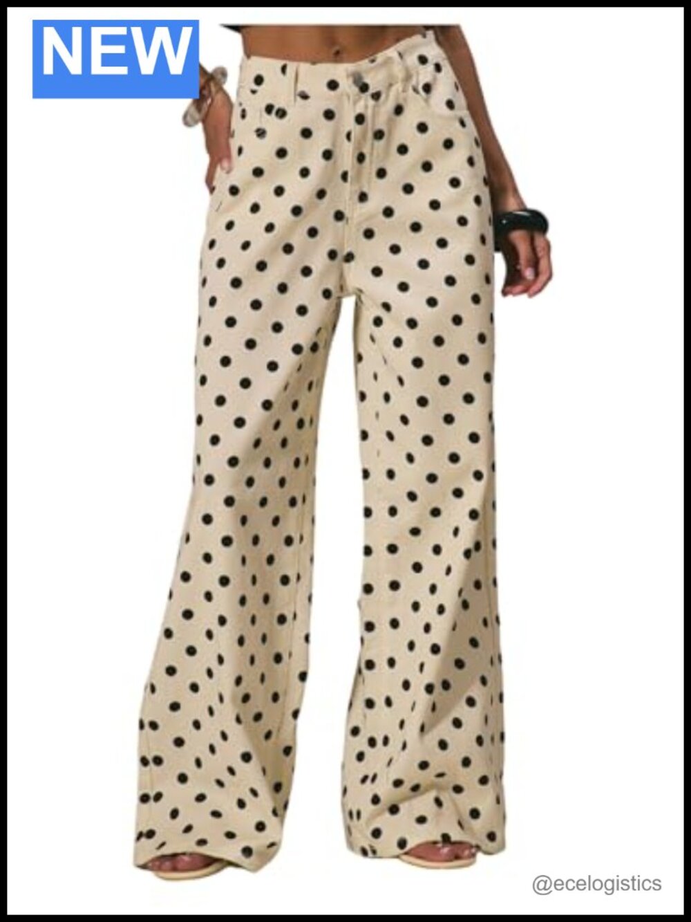 Women's Polka Dot Wide Leg Baggy Jeans Loose Fit Pant